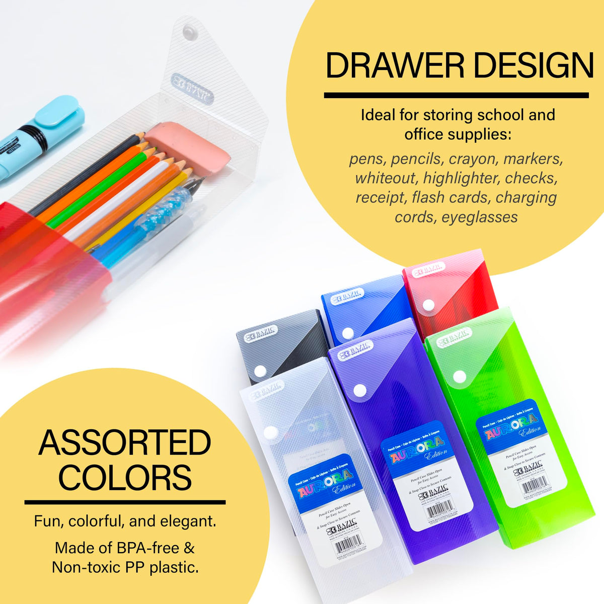 BAZIC PRODUCTS Translucent Slider Pencil Case, 36-Case