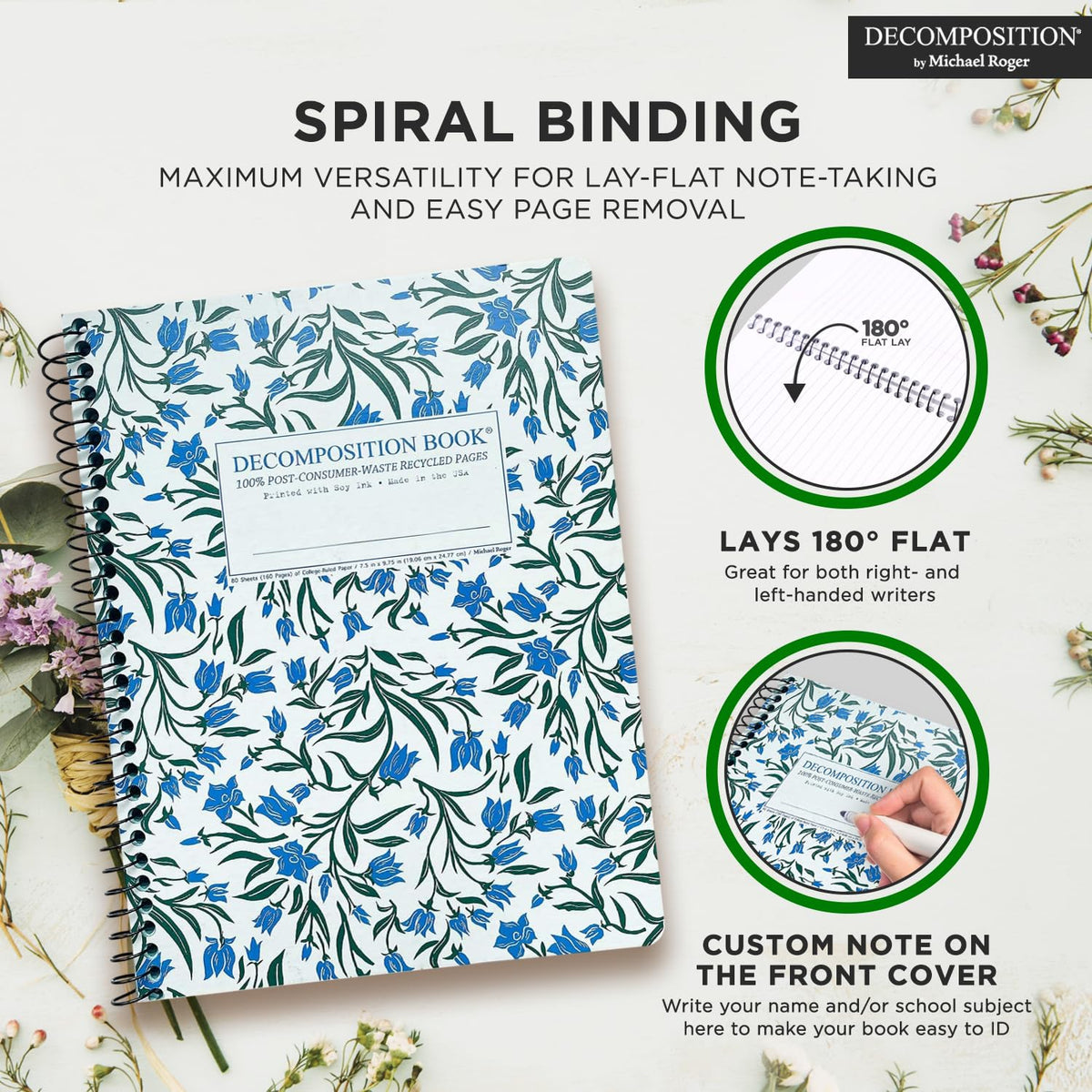 Decomposition Bluebells College Ruled Spiral Notebooks – 9.75 x 7.5 Journal with 160 Lined Pages