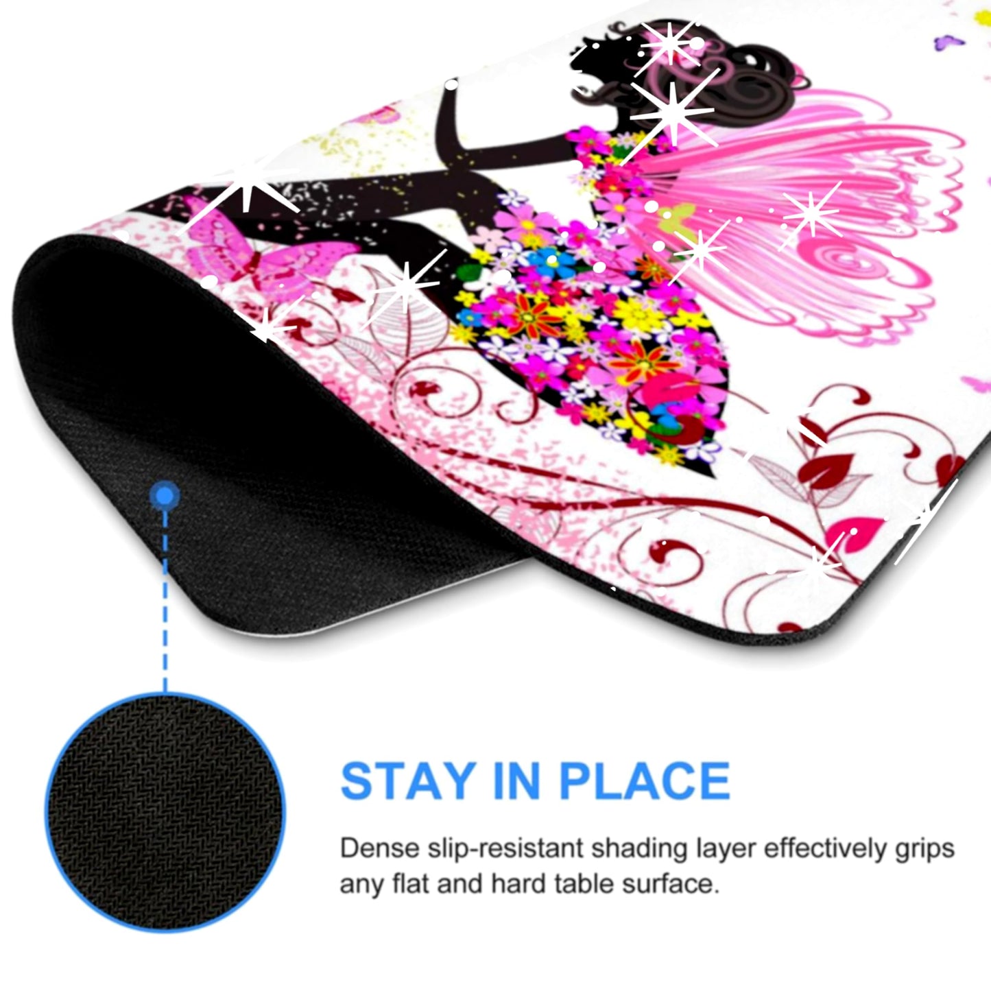 Mouse Pad Bling Diamond Glitter Sparkle Rose Gold Mousepad Pink Girl Butterfly Mouse Pad, Bling