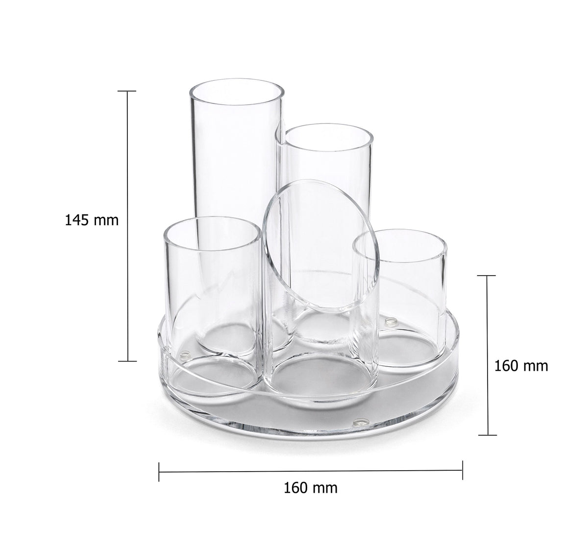 OSCO Clear Acrylic 5 Tube Pen Pot | Desk Tidy | Pencil Holder | Office Organiser | Makeup Storage |