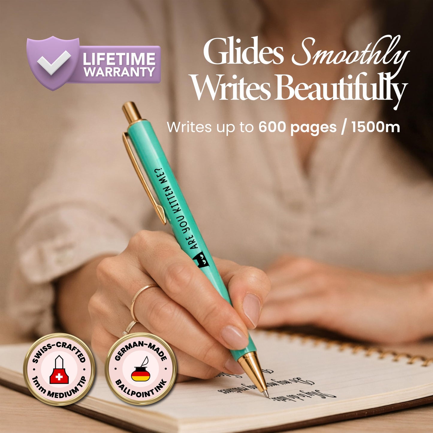 MESMOS 3pk Cute Cat Pens, Sassy and Funny Cat Lover Gifts for Women, Aesthetic Ballpoint Pens