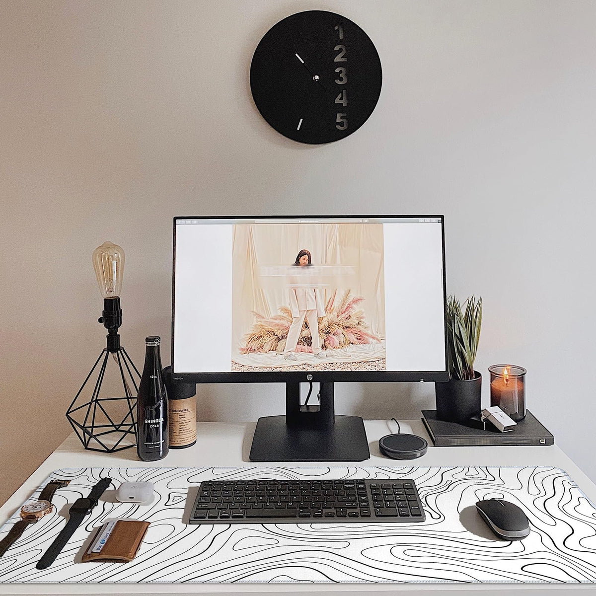 White Topographic Mouse Pad XXL - Extended Gaming Mousepad, Large Non-Slip Desk Mat for Keyboard