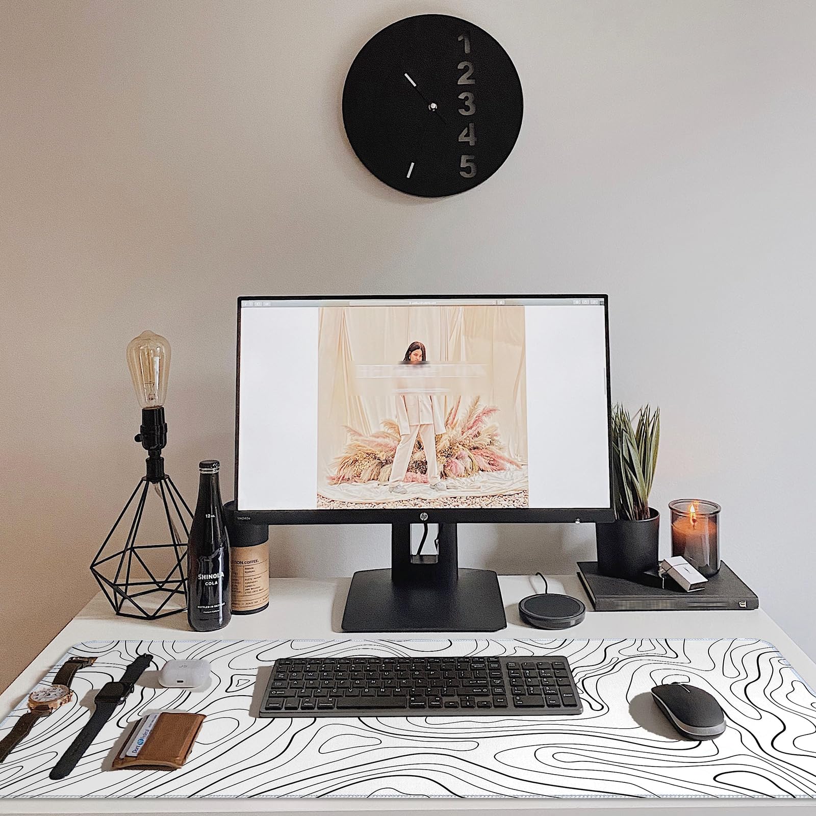White Topographic Mouse Pad XXL - Extended Gaming Mousepad, Large Non-Slip Desk Mat for Keyboard
