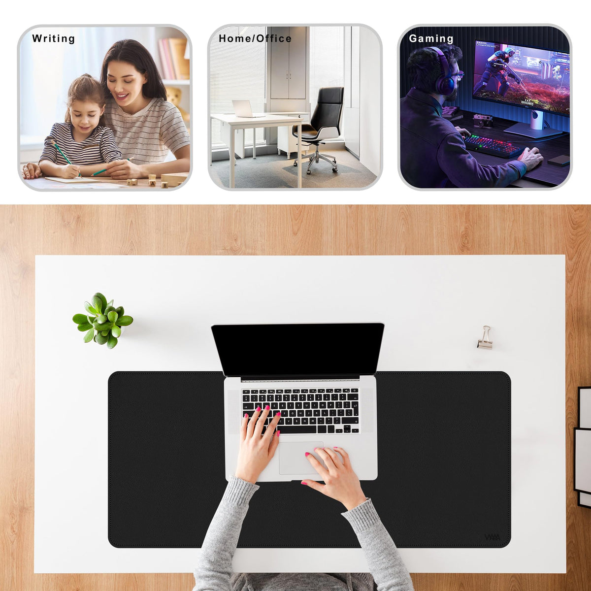 Vyaaa 40" x 16" PU Leather & Cork Desk Mat, Dual Sided Desk Pad Protector