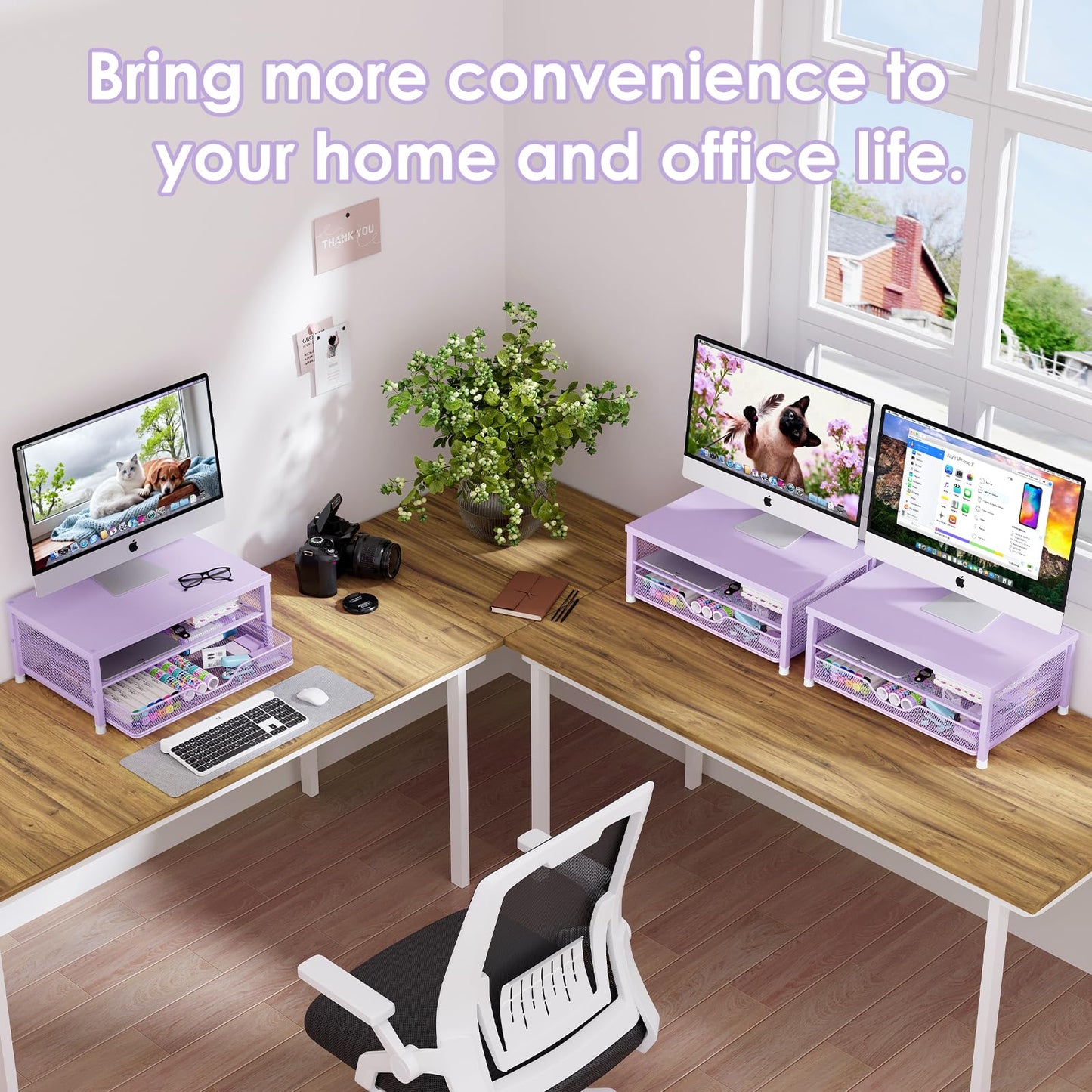 OPNICE Computer Monitor Stand Riser, Desk Organizer with Drawer, Printer & Laptop Stand, Office