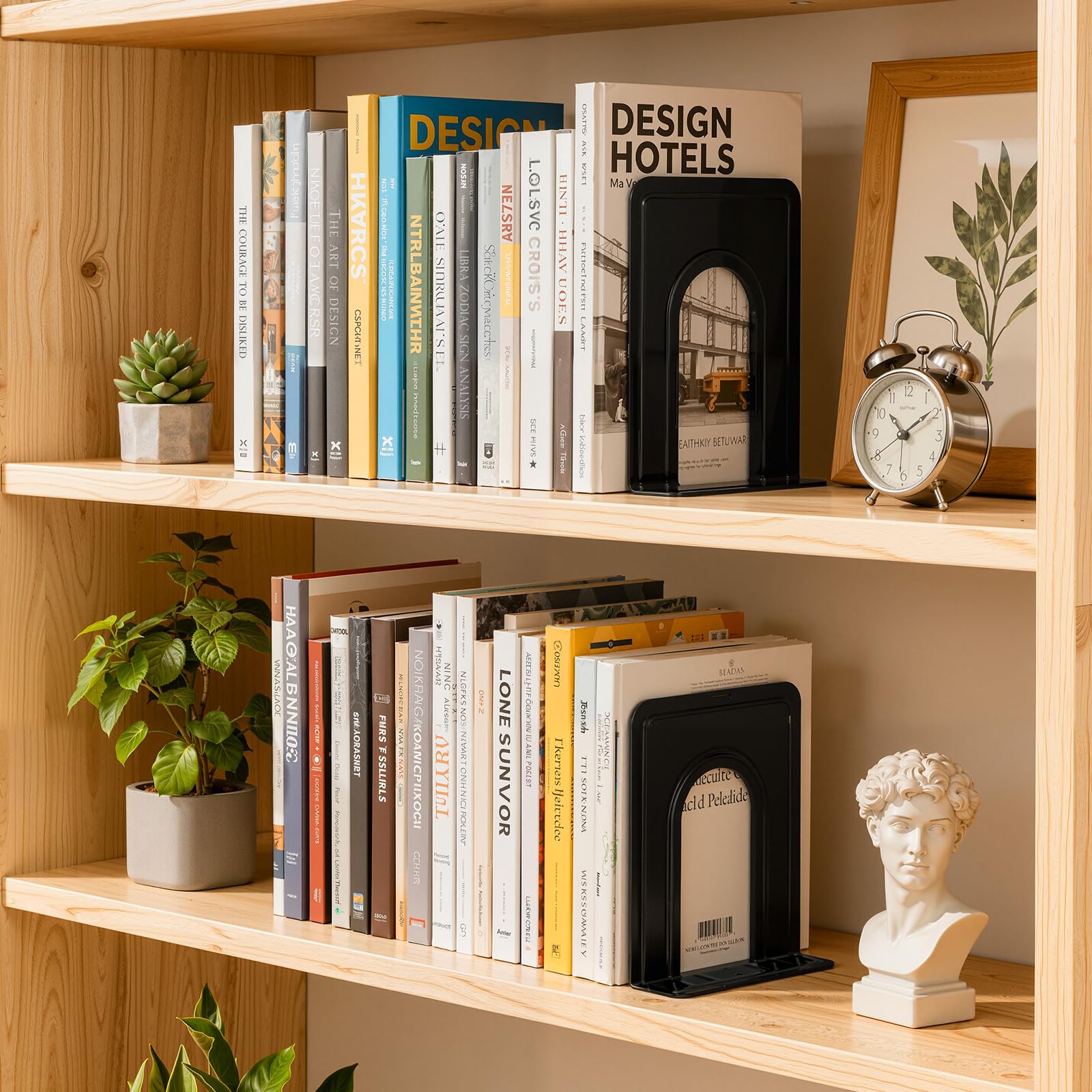 HappyHapi 12 Pairs Book Ends, Heavy Duty Bookends for Shelves, Black