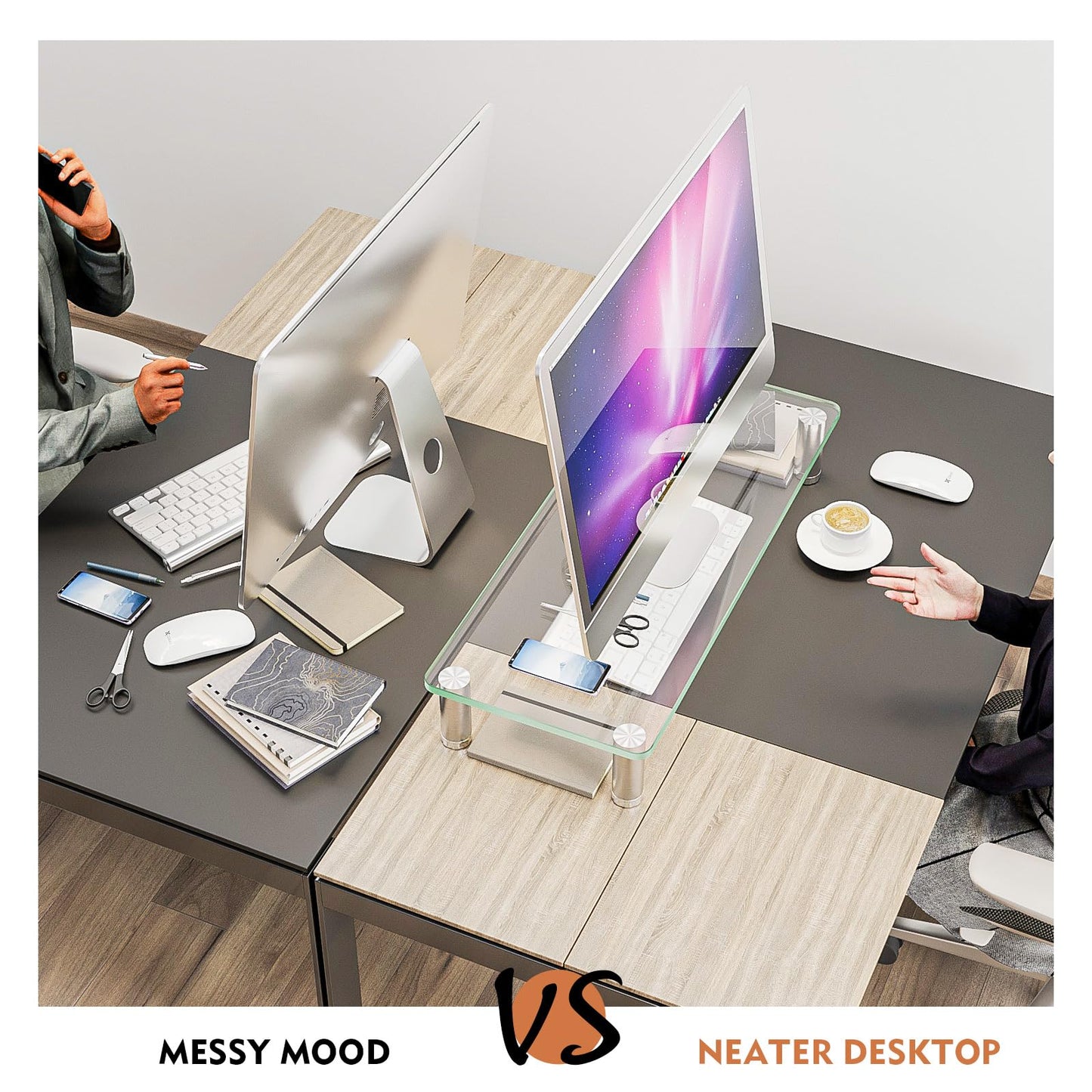 Hemudu Clear Computer Monitor Riser with Height Adjustable Multi Media Desktop Stand for Flat