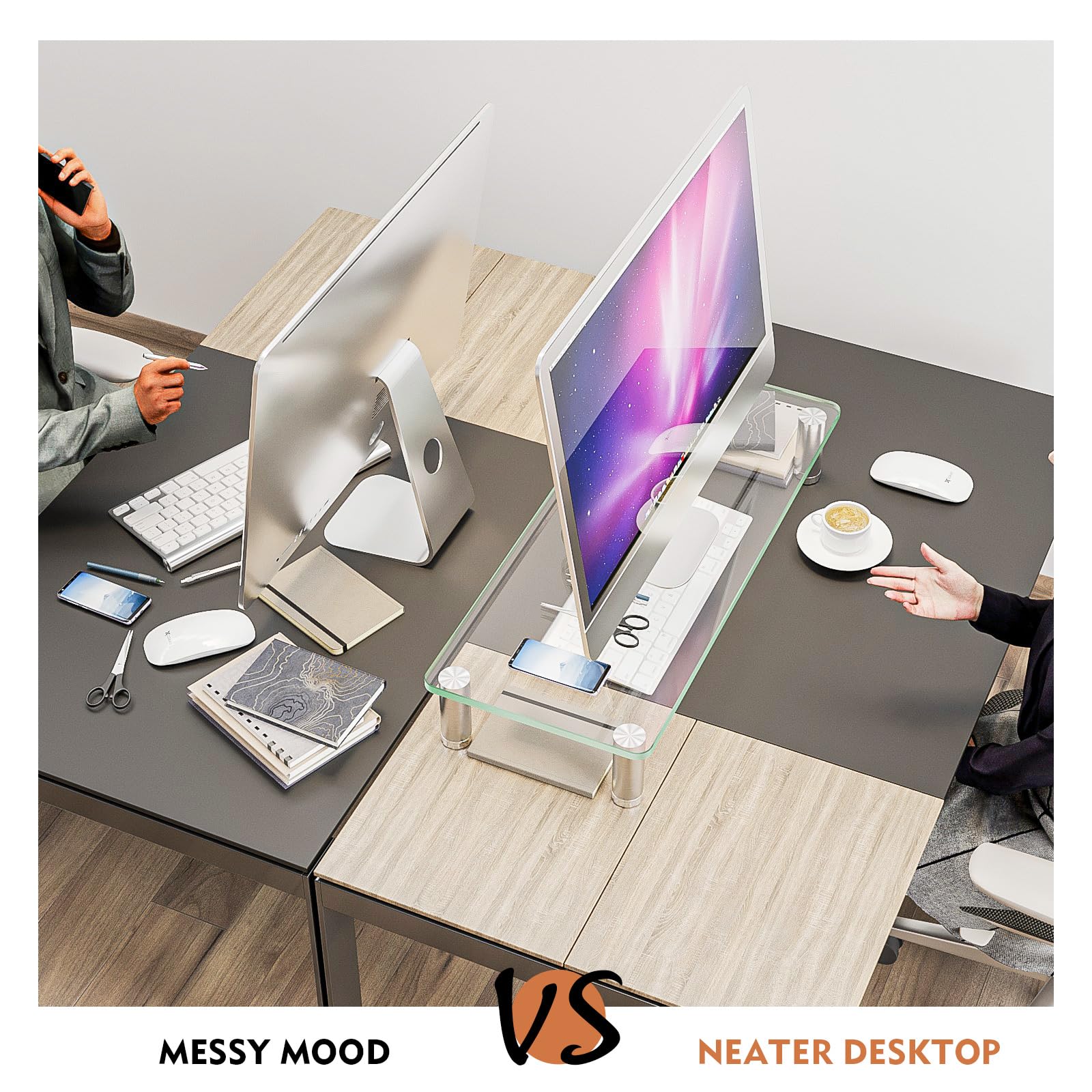 Hemudu Clear Computer Monitor Riser with Height Adjustable Multi Media Desktop Stand for Flat