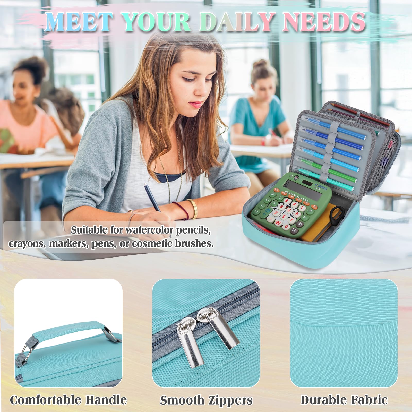 VX VONXURY Large Pencil Case, 54-Slot Colored Pen Pouch 2 Removable Sleeves