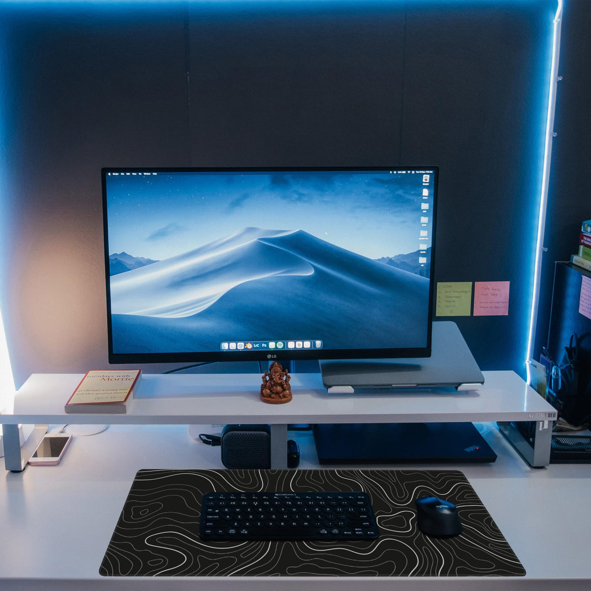 Eflxamz Desk Mat,Black Topographic Contour Map Desk Pad,Topographic Contour Large Gaming Mouse Pad