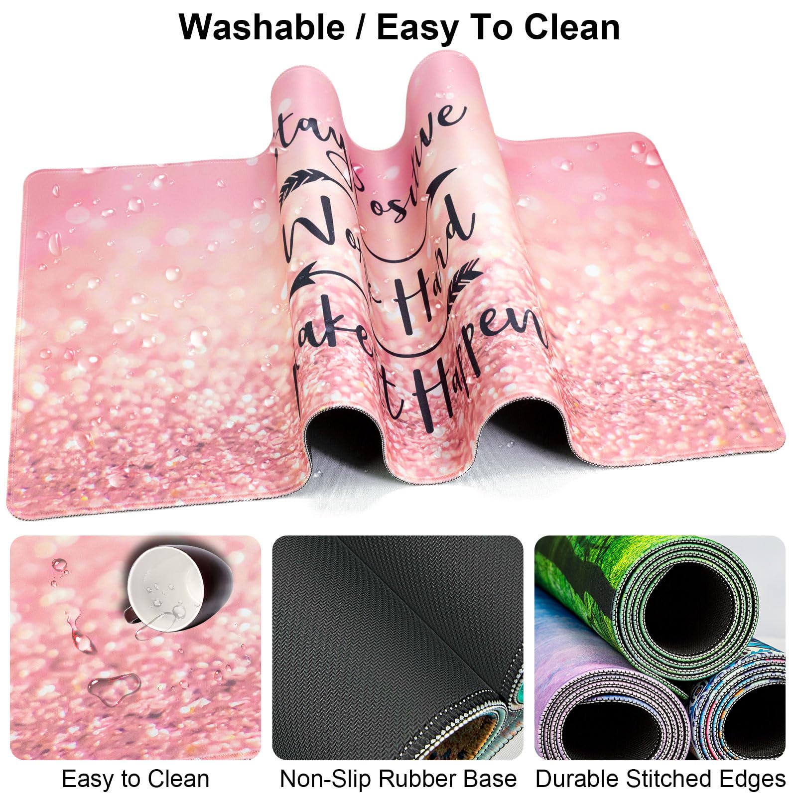 4 in 1 Mouse Pad and Keyboard Wrist Rest,Large Desk Mat,Coaster Set-Pink