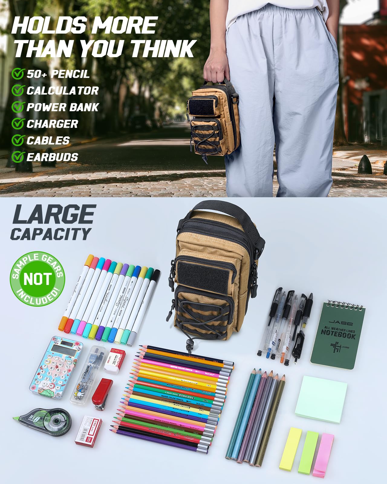 RXW Large Pencil Case Pouch, EDC Organizer for School, Office, Travel, Tech