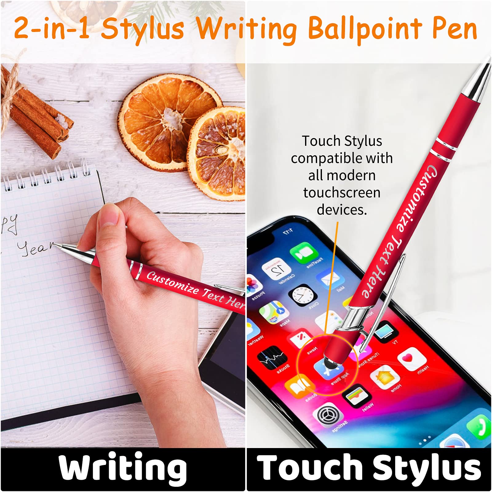 YanNanKe 24 PCS Custom Pens Personalized Bulk, Customized Engraving Ballpoint Pens with Stylus Name