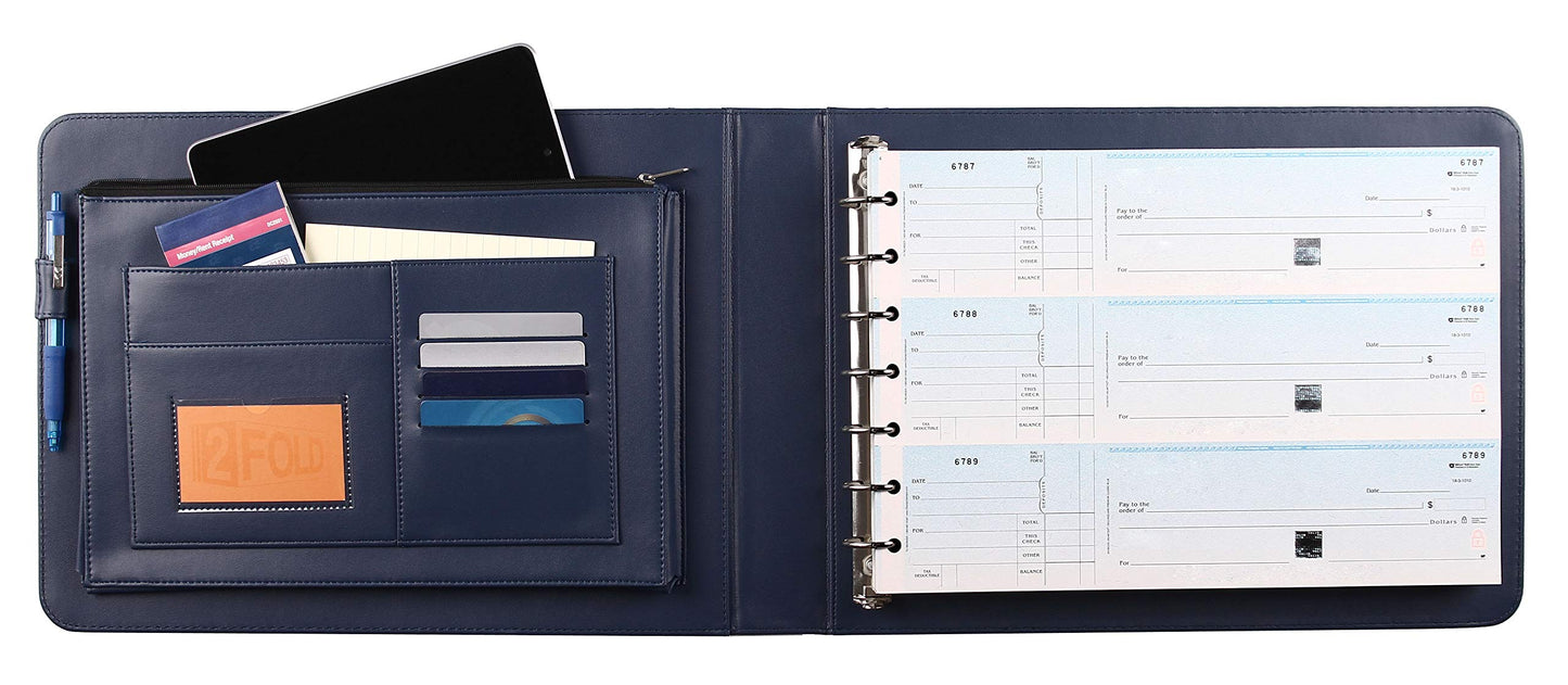 2Fold Business Check Binder 7 Ring for 3-Up Business Size Checks with Extra Business Card Case - PU