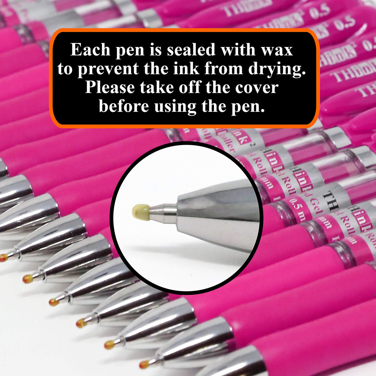 [24 Pens - Pink Ink] Think2 Retractable Gel Pens. (24 Pink) Fine Point (0.5mm) Rollerball Pens with