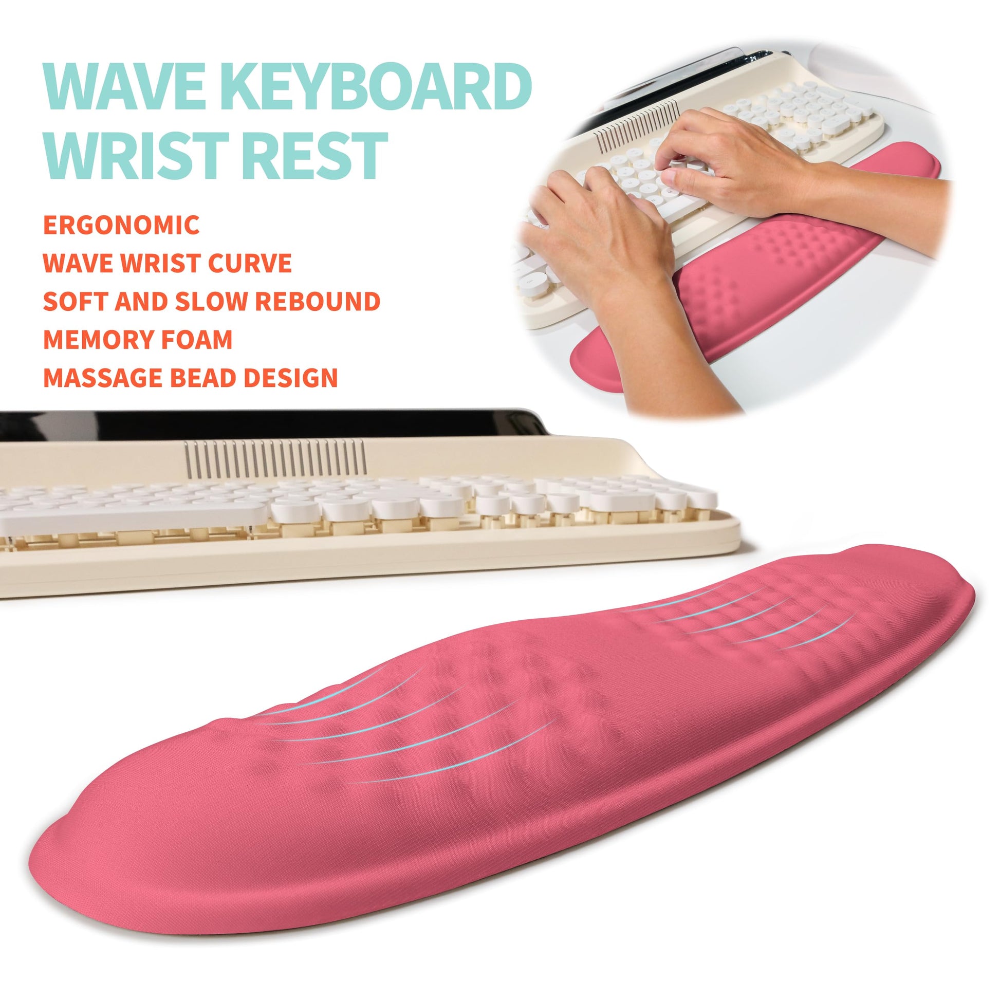 KUOSGM 2-in-1 Ergonomic Set, Wave Rise Keyboard Wrist Rest and Massage Bulge Slope Mouse Pad Wrist
