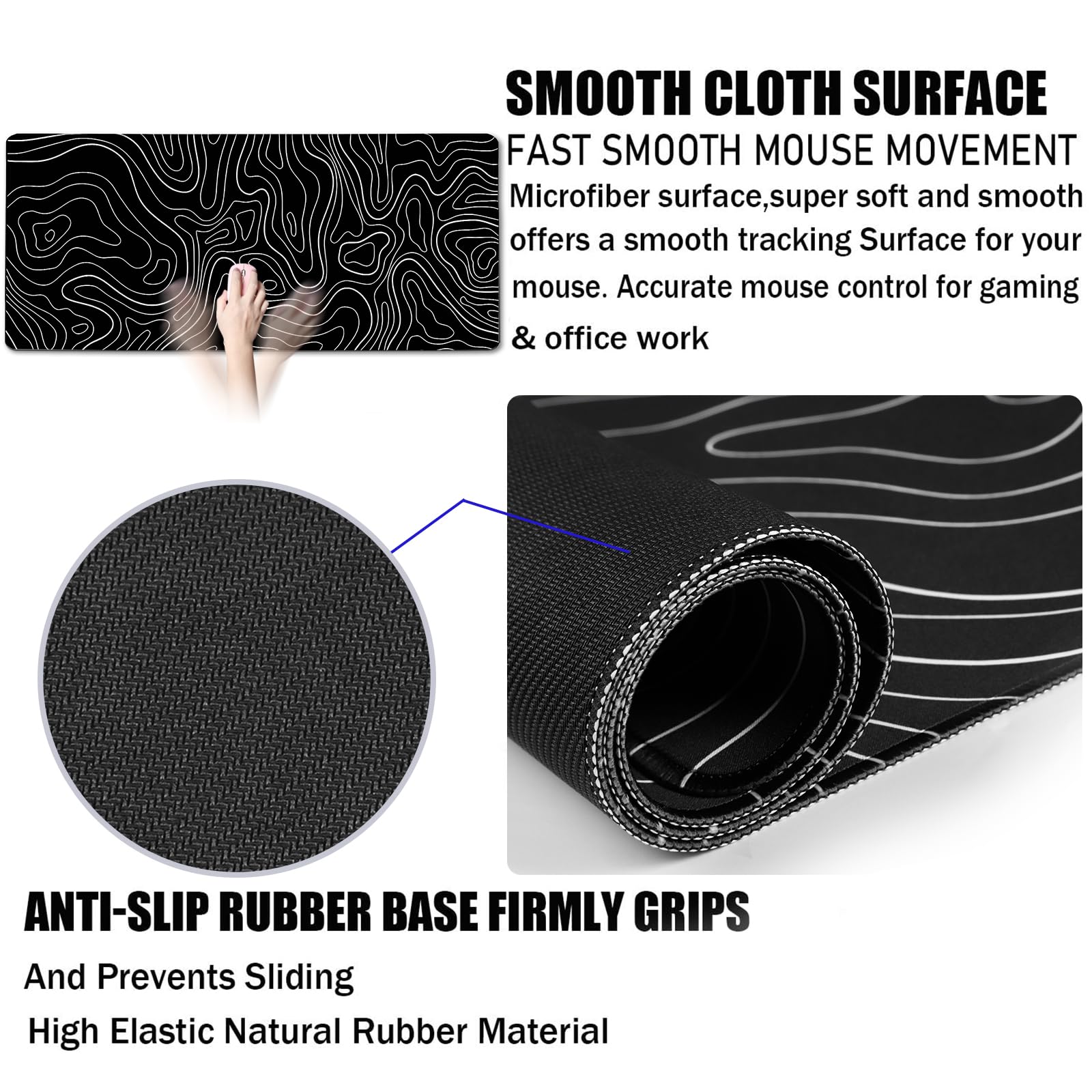Large Mouse Pad Big Desk Mat Large Office Desk Pad, White Line