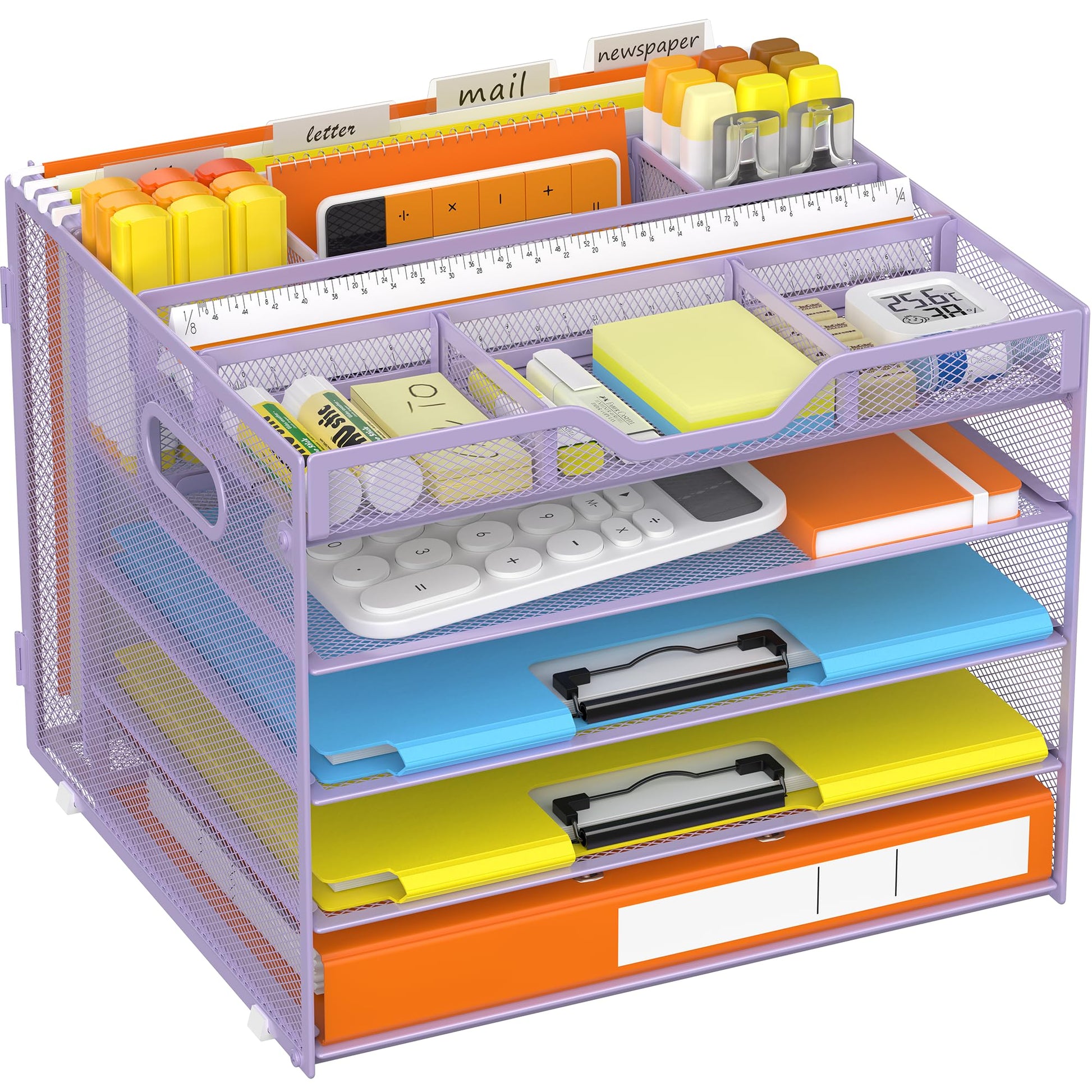 Docnest 5 Tier Desk Organizer with Hanging File Folder Holder&Tray, Purple