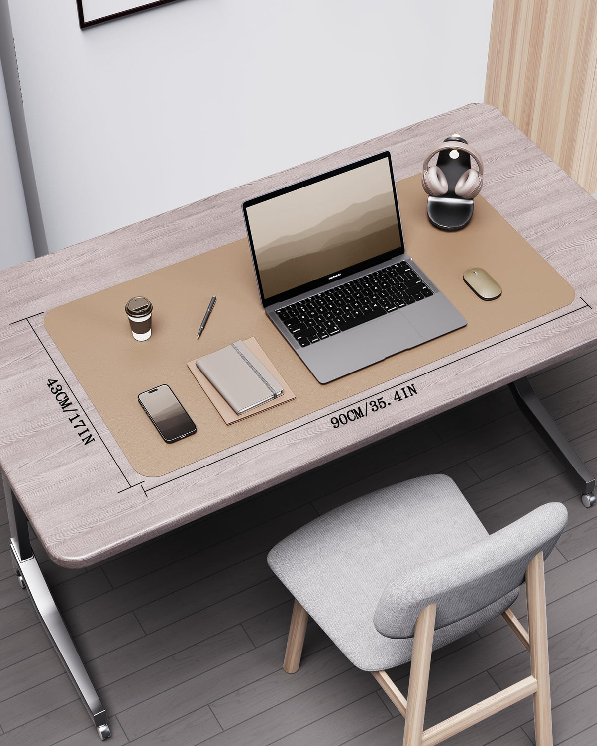 YSAGi Double-Sided Desk Pad, 35.4"x17"Leather Desk Mat, Eco Cork Desk Pad Protector,Large Mouse