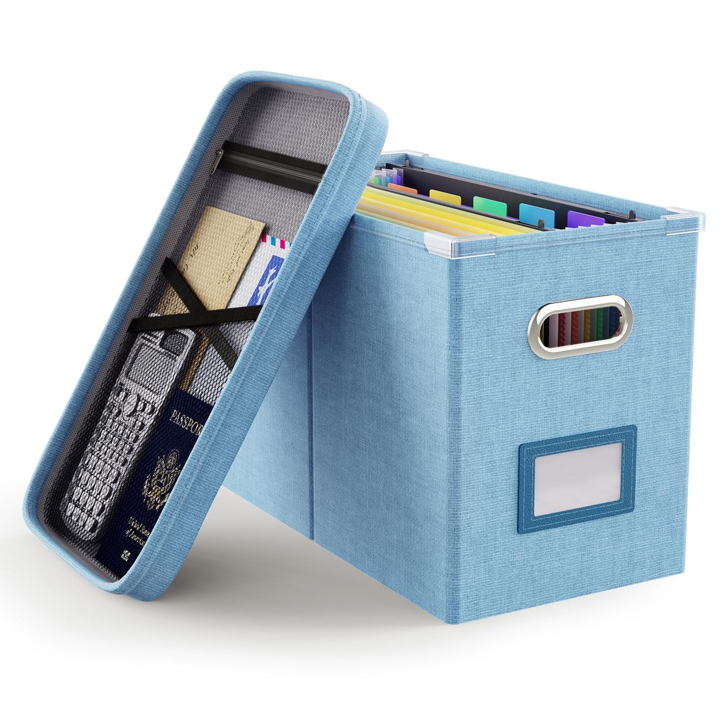 Oterri Portable Document Organizer with Lid, Hanging Storage Box with Mesh Pocket for Letter Files