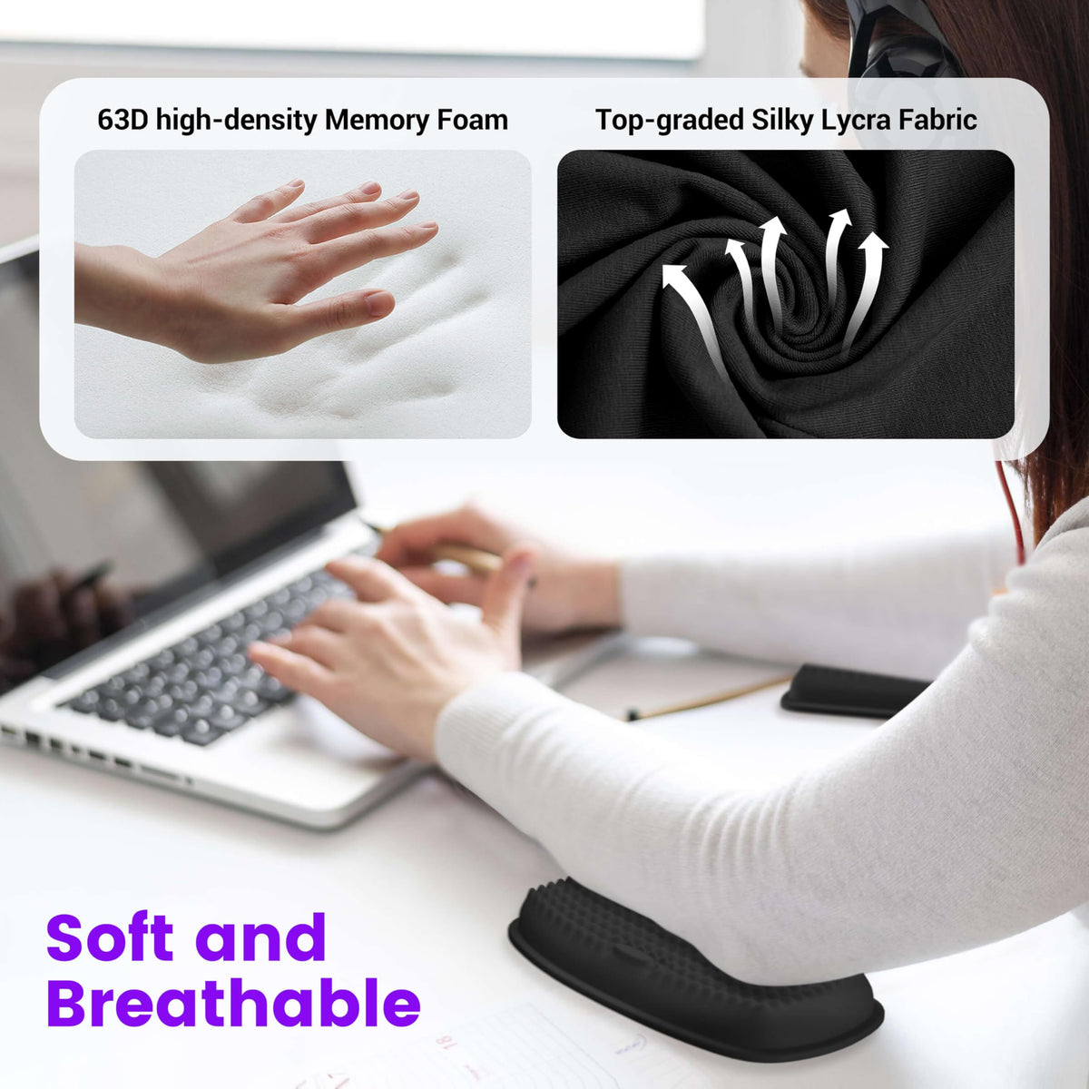 MEKASS Elbow Pad for Desk, Large Size Memory Foam Elbow Rest Padding with Non-Slip, Ergonomic Desk