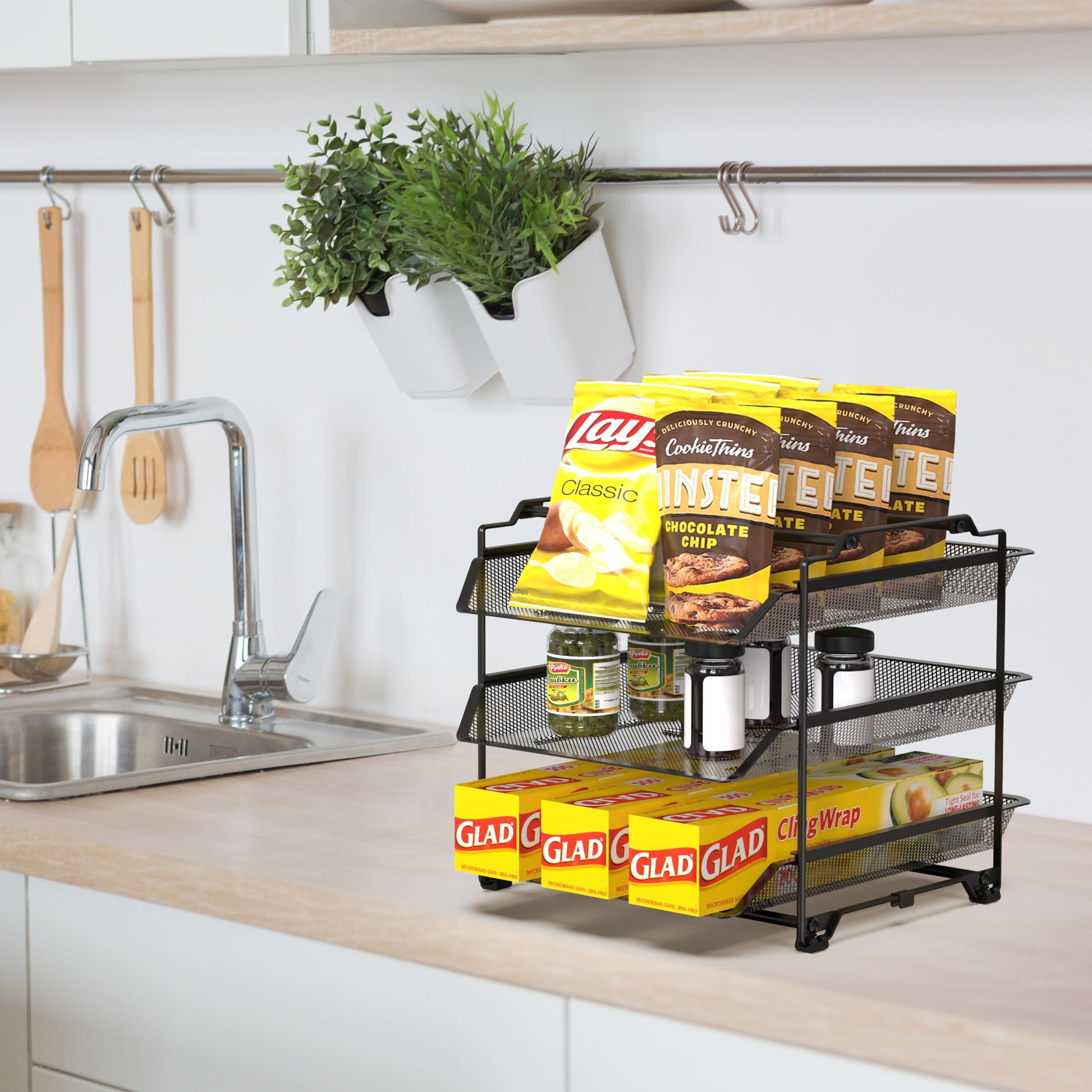 Deco Brothers Stackable Sliding Letter Tray Paper Organizer, 3 Tier, Black