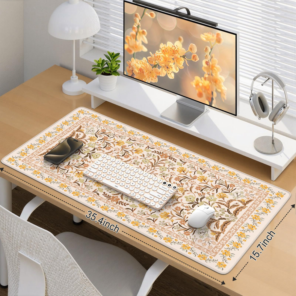 iCasso Desk Matt for Desktop, Cute Desk Pad Mat,35.4x15.7in,Yellow Floral