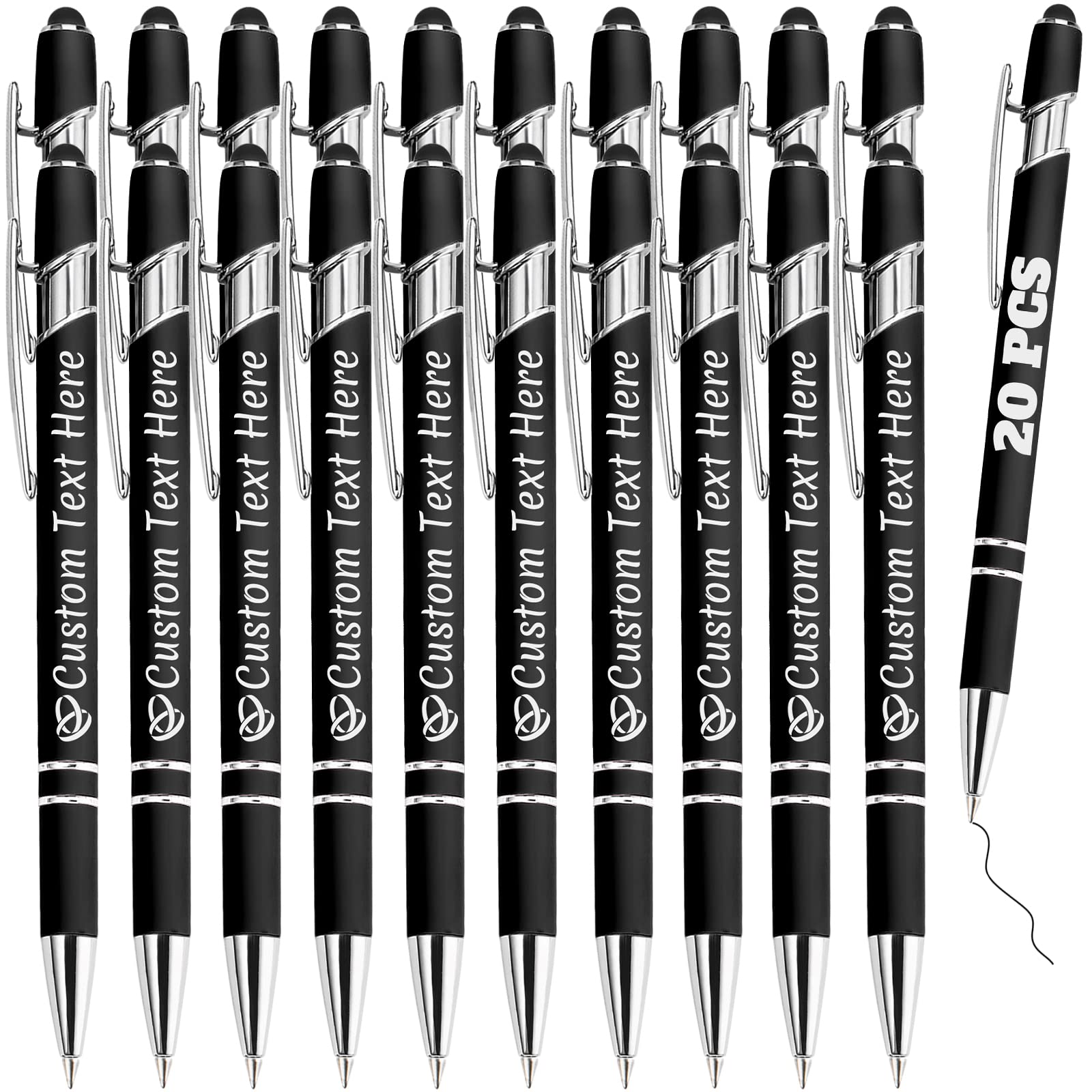 ABIsedrin Personalized Pens Bulk 20 with Name Custom Engraving Ballpoint Pens with Stylus Tip
