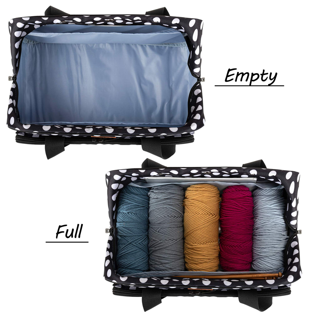 CURMIO Yarn Storage Bag for Crochet Hooks, Knitting Project, Dots