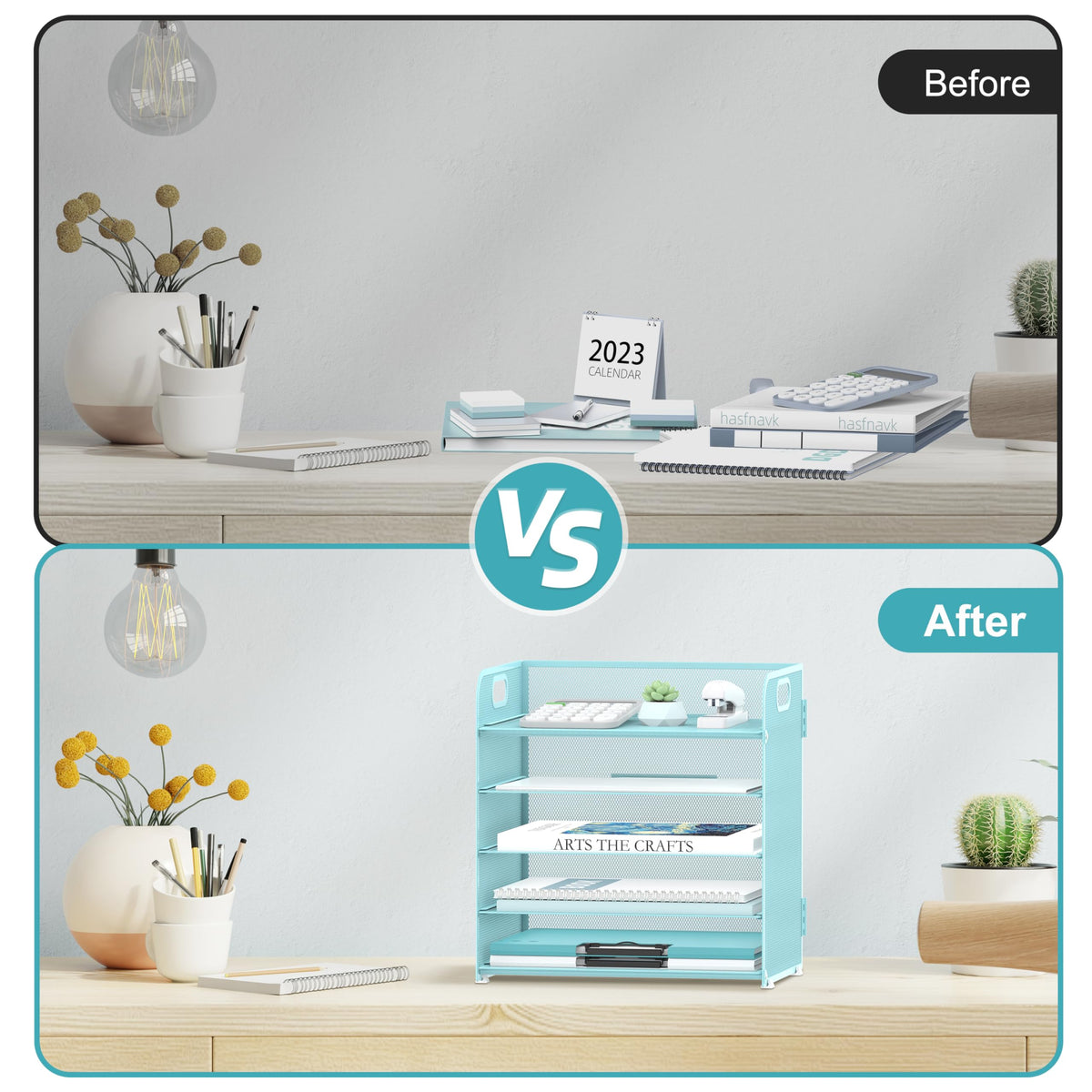Supeasy 5 Trays Paper Organizer Letter Tray with Handle-Mesh Desk File Organizer, Paper Sorter Desk
