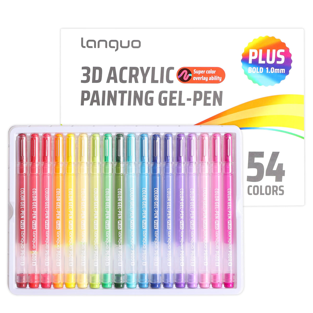 languo 54 Colors Acrylic Gel Pens for Coloring, 1mm Bullet Tip Colored Pens