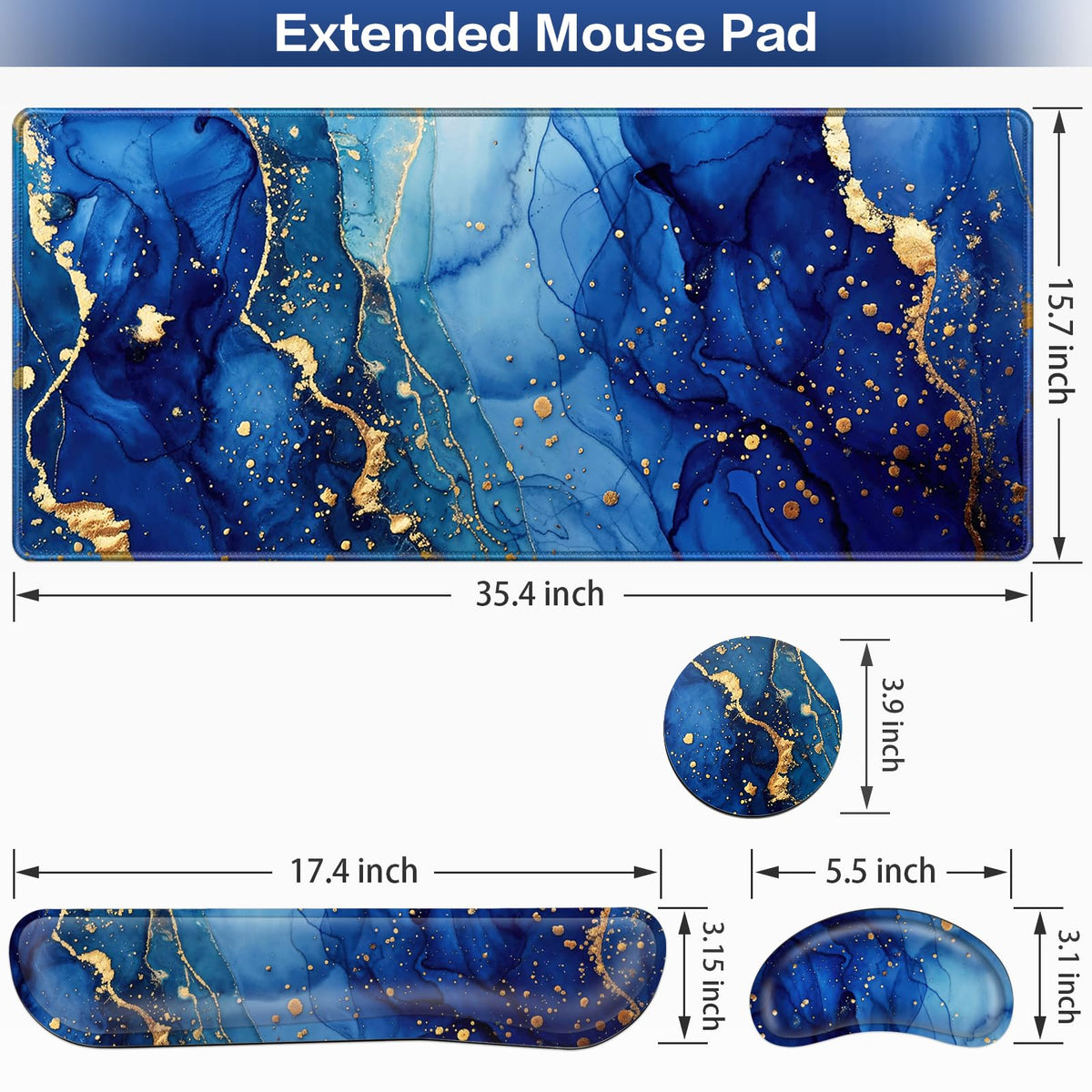 Desk Mat Blue, Large Gaming Mouse Pad with Wrist Rest, 4in1 XXL