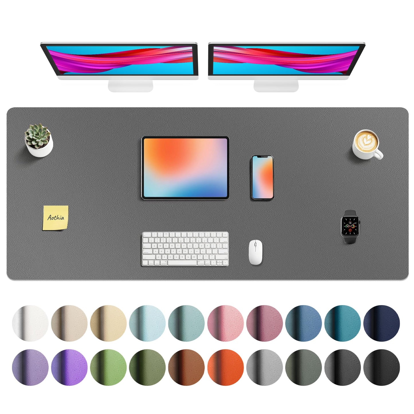 Aothia Faux Leather Desk Mat - Non-Slip PU Leather Desk Blotter, Waterproof Writing Surface, Large