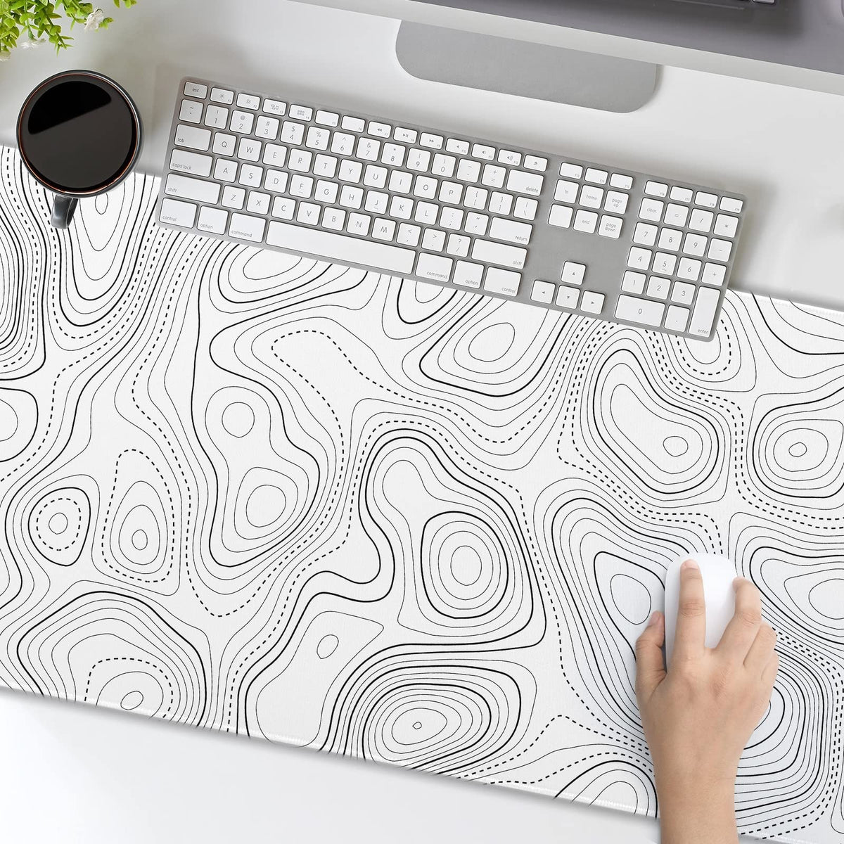 Topographic Contour White Gaming Mouse Pad XXL Geographic Map Lines Extended Big Large Desk Mat