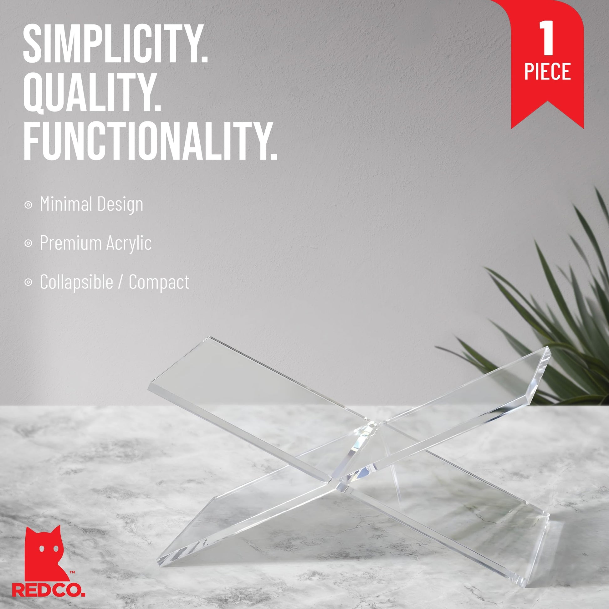 Red Co. Transparent Clear Acrylic Book Holder 2 Piece Reading Stand for Open and Closed Books