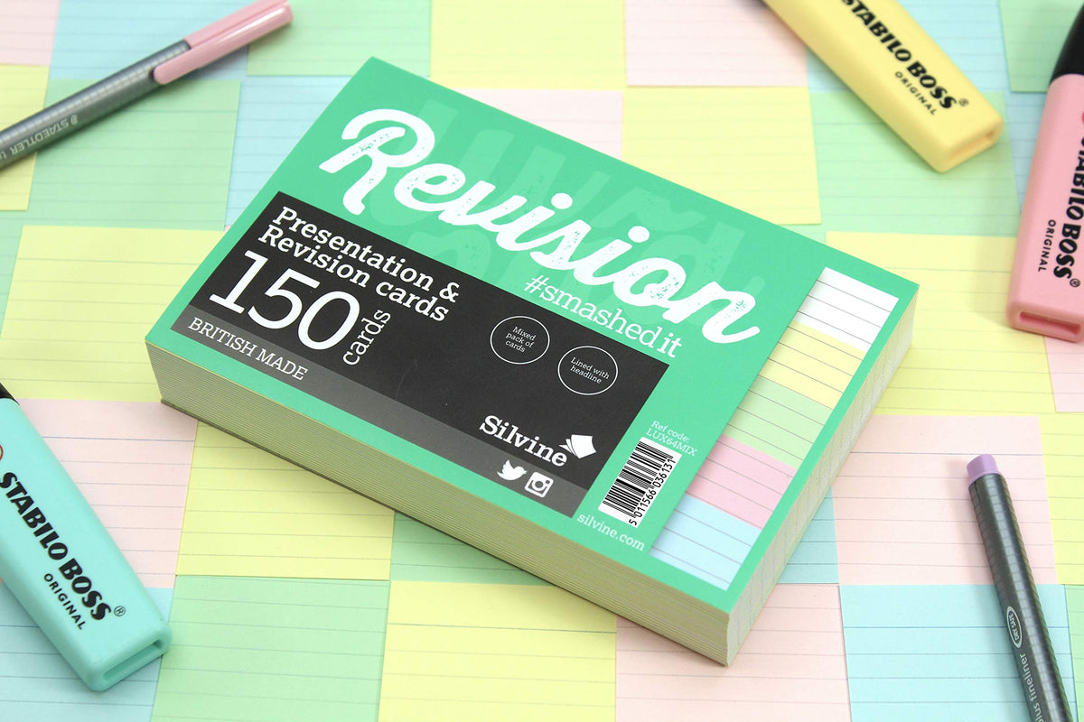 Silvine Luxpad A6 Lined Revision & Presentation Cards - Assorted Colours + White. 150 Cards Per Pad