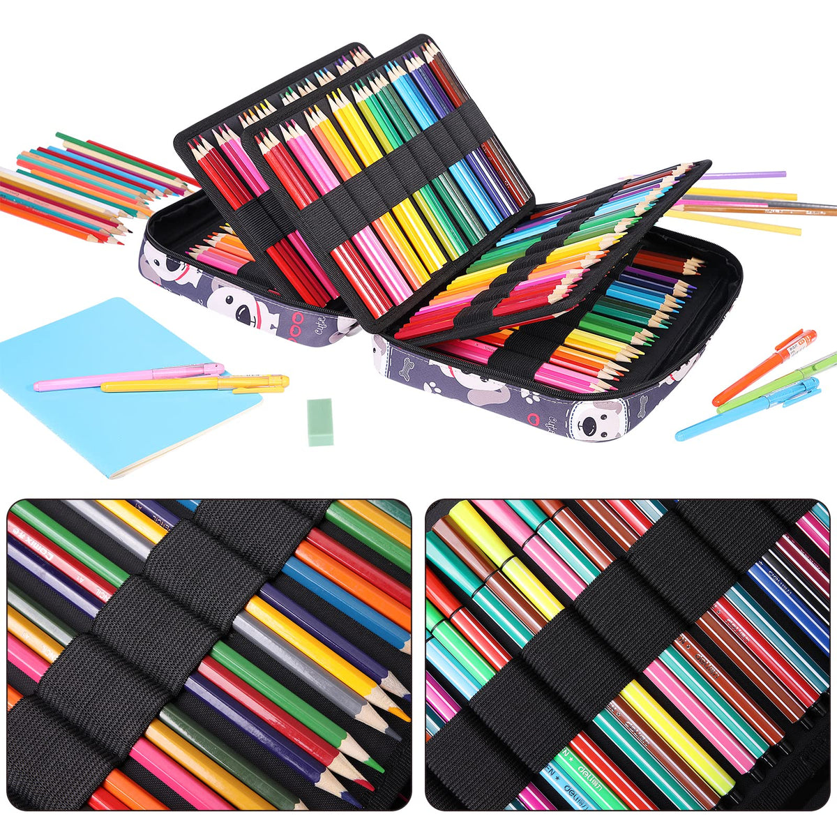 BOMKEE Coloring Pencil Case 220 Slots Pencils/Gel Pens Organizer Waterproof Travel Case Zipper