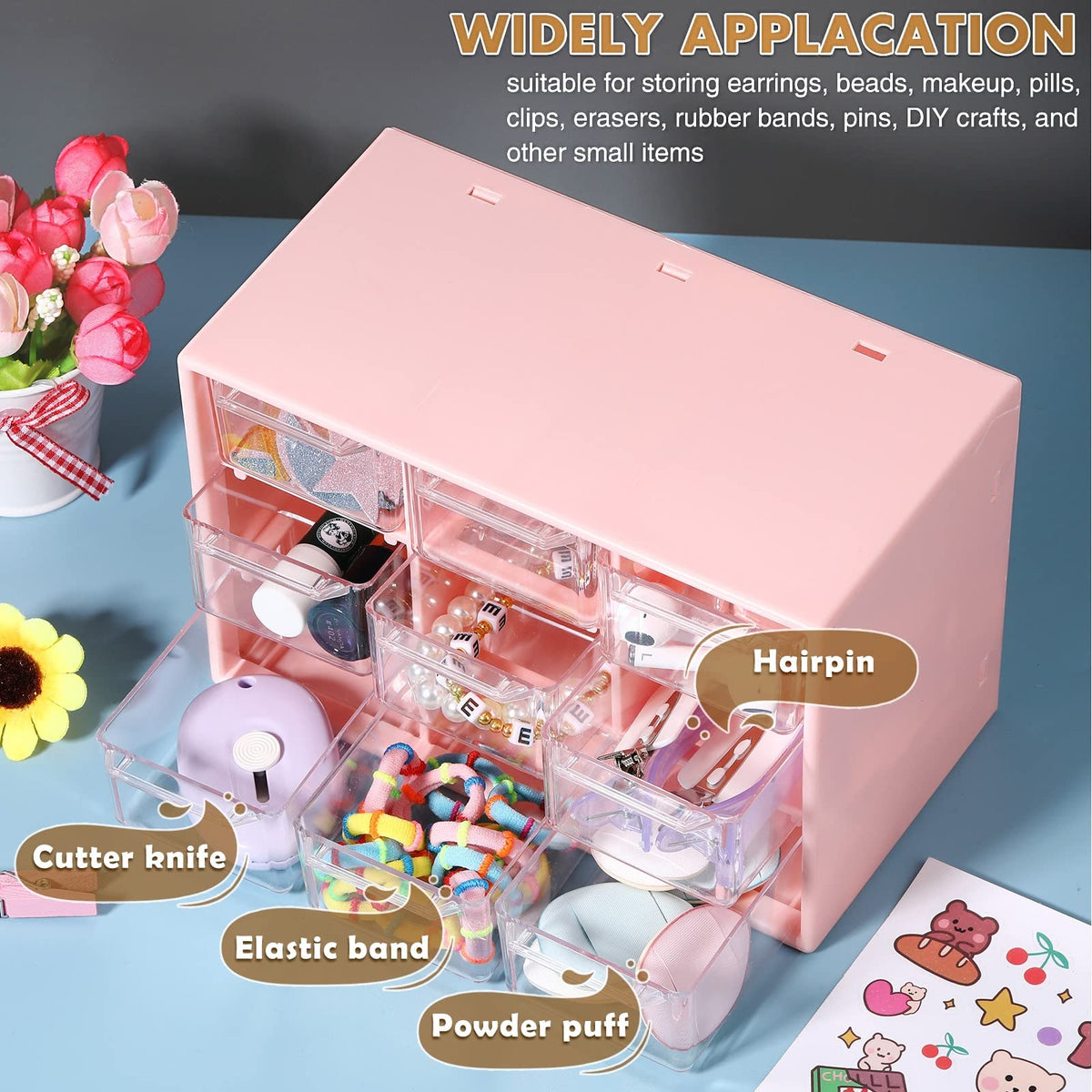 Amyhill 6 Pcs Mini Drawer Organizer Small Organizer with 9 Drawers Plastic Desktop Craft Storage