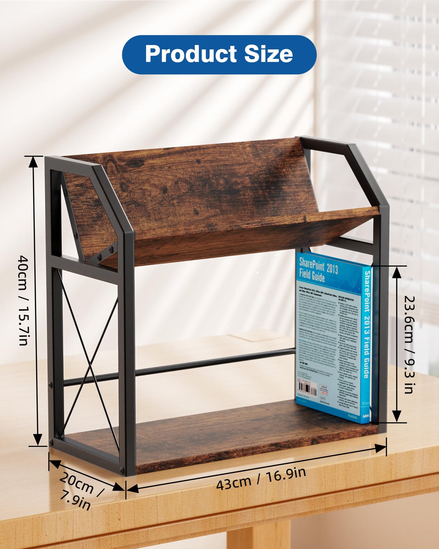 ART-GIFTREE Desktop Bookshelf, Wooden Desk Shelf Organizer, Brown