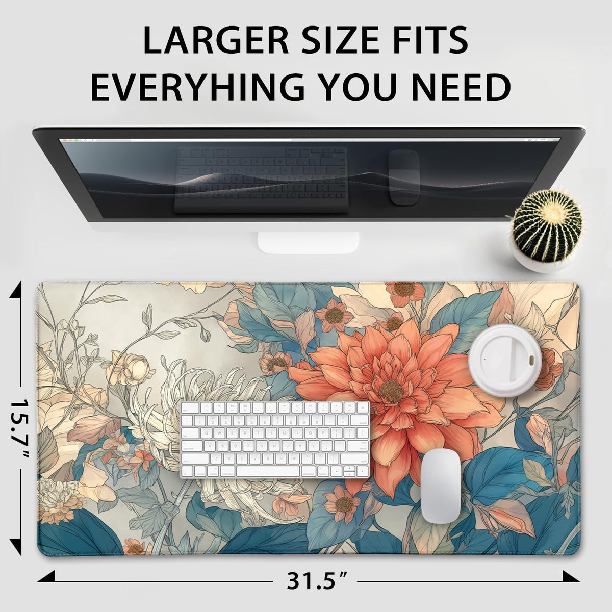 Mcapirivo Japanese Floral Large Gaming Mouse Pad Desk Mat 31.5"x15.7"