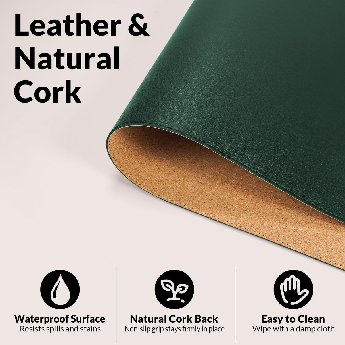 AFIING Cork Desk Mat, Dark Green, 35.4" x 17",Desk pad Protector
