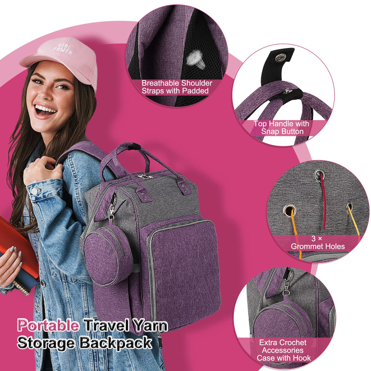 Coopay Knitting & Crochet Bag - Large Yarn Storage Backpack, Portable Organizer for Knitting