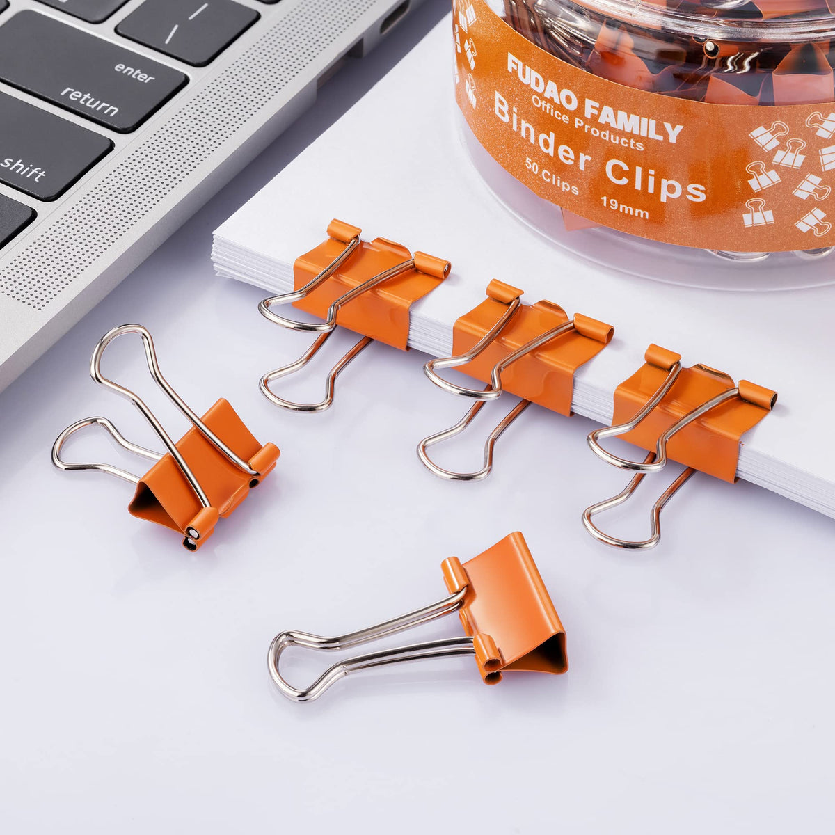 Small Orange Binder Clips, 3/4 Inch (19mm), 50 Pack Mini Clips