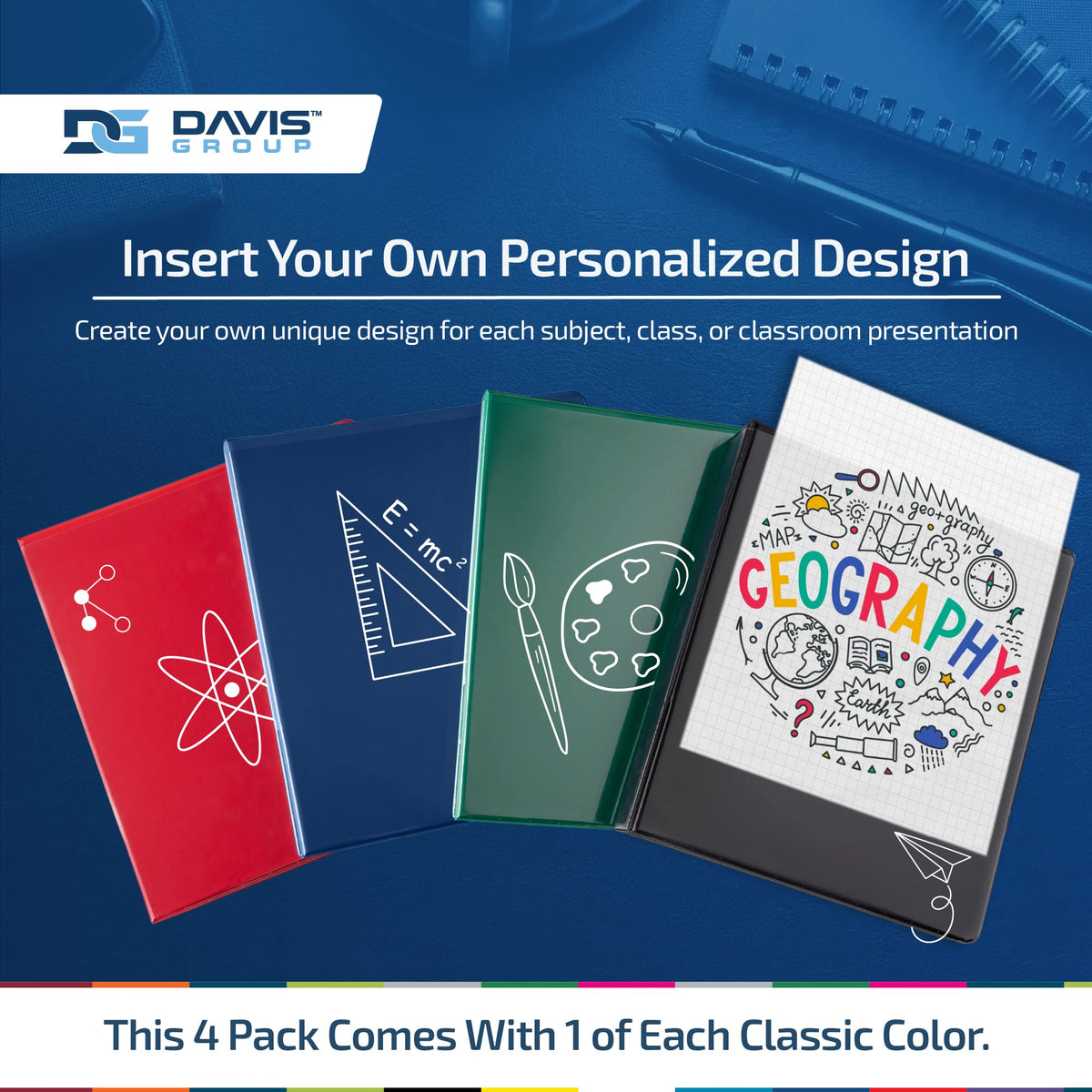 Easyview 3-Ring Binder, 2" Round Rings, Classic Colors, 4 Pack