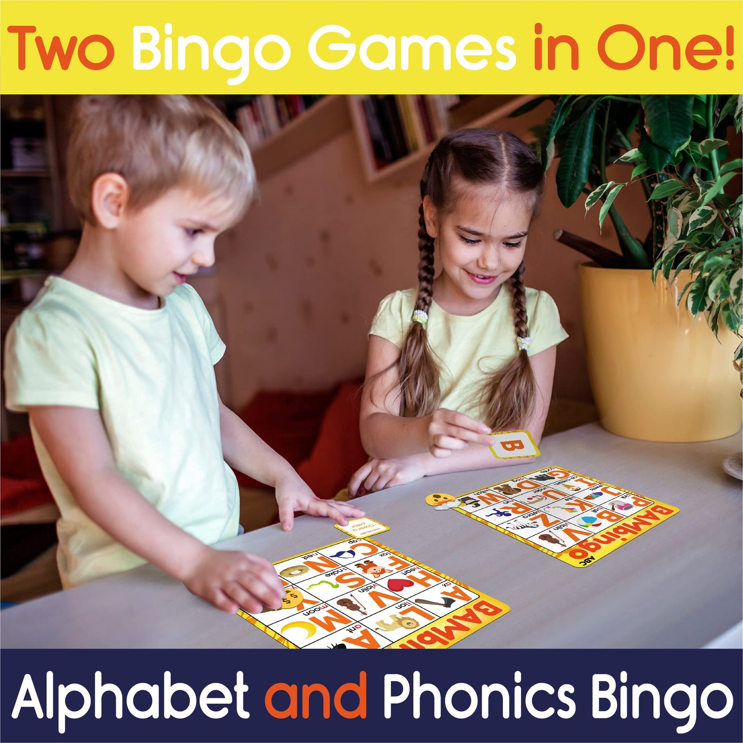 Alphabet and Phonics Bingo - ABC Learning Letter Recognition and CVC Words with Pictures - Phonics