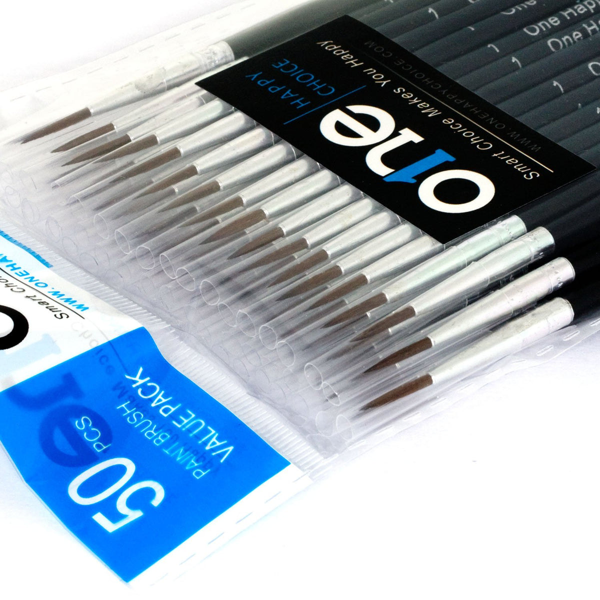 50 Pcs Fine Detail Synthetic Paint Brush Set, Pointed Round Size #1 Large