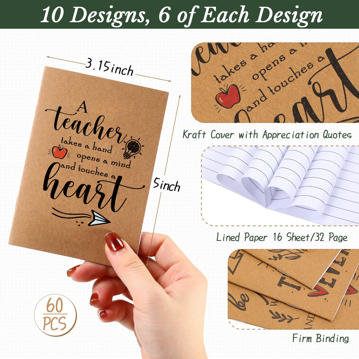 Kosiz 120 Pcs Teacher Appreciation Gifts Bulk Thanks Kraft Notebooks & Pens