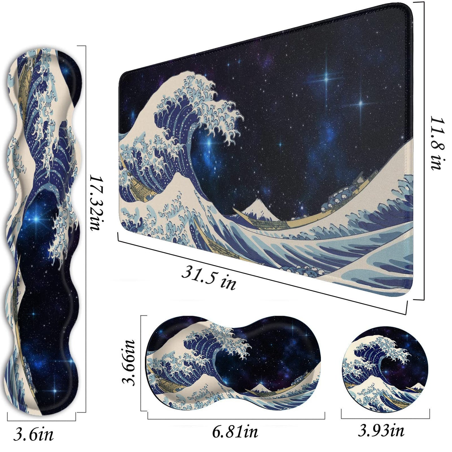 FGDRFGRW Mouse Pad Set,(31.5×11.8 in) Desk Pad + Keyboard Wrist Rest Support + Mouse Wrist Rest +