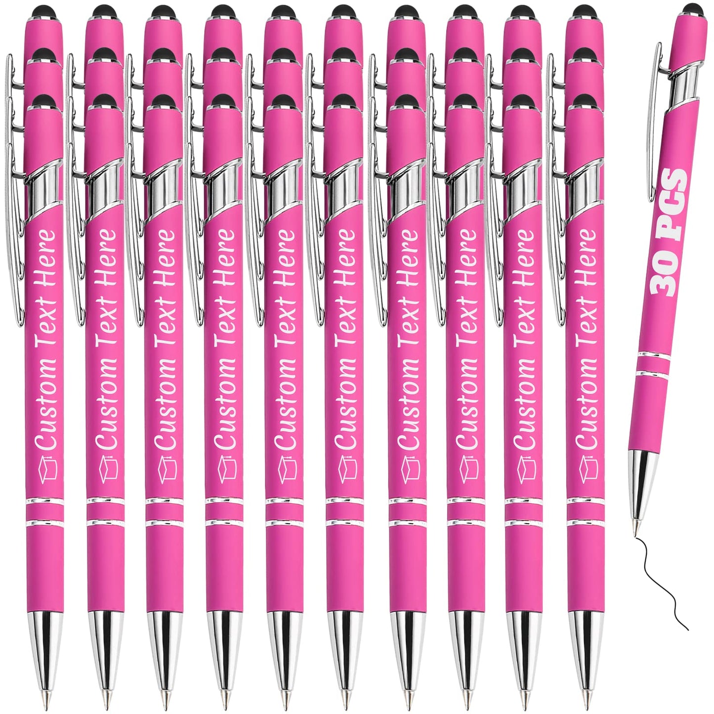 ABIsedrin Personalized Pens Bulk 30 with Name Custom Engraving Ballpoint Pens with Stylus Tip