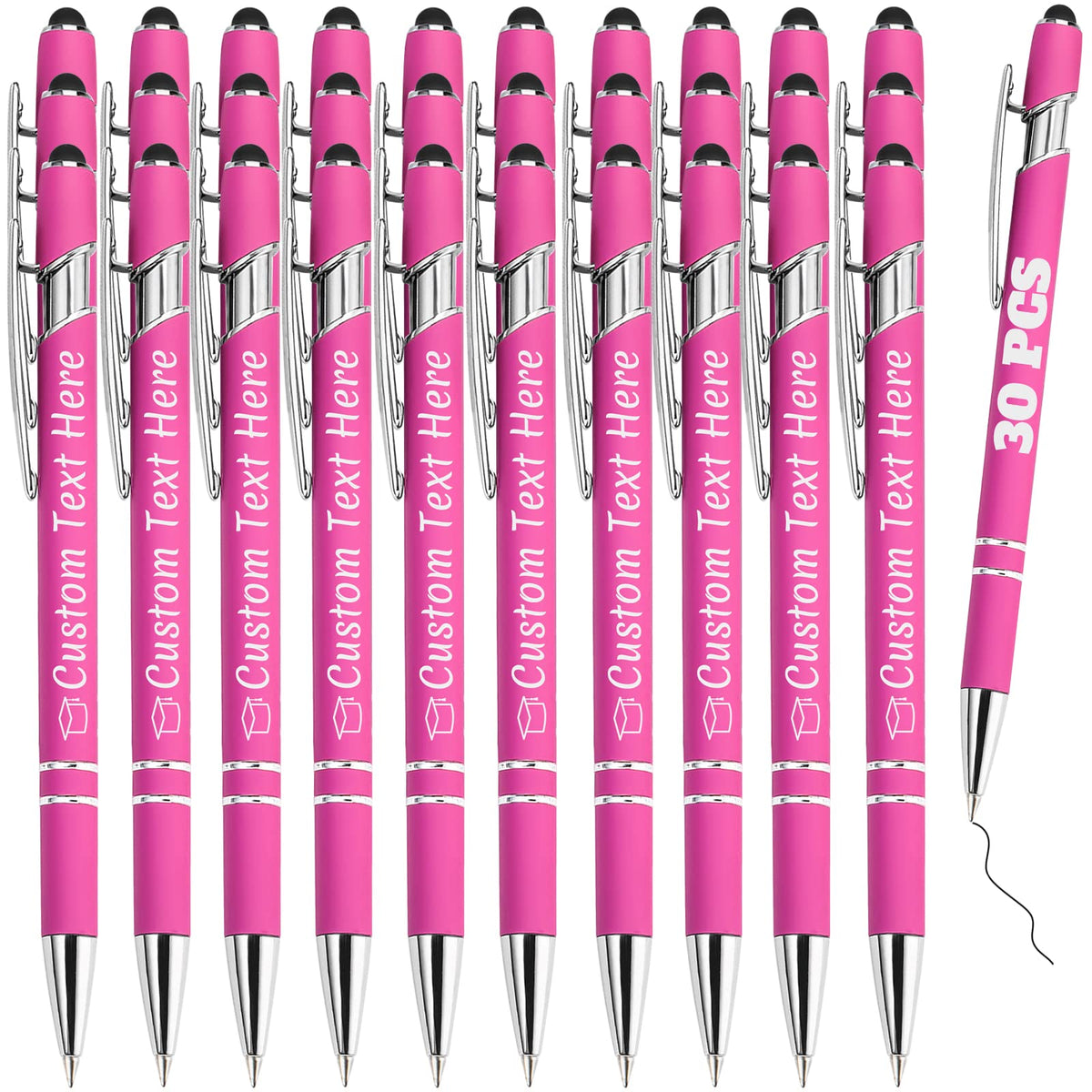 ABIsedrin Personalized Pens Bulk 30 with Name Custom Engraving Ballpoint Pens with Stylus Tip